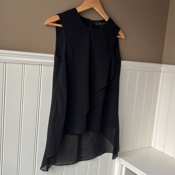 Bcbgmaxazria Black Silk Chiffon Tiered Hi Low Sleeveless Blouse - Picture 5 of 13